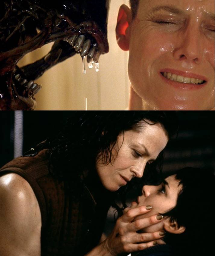 Ripley en Alien 3 y junto a Winona Ryder en Alien: Resurrection.