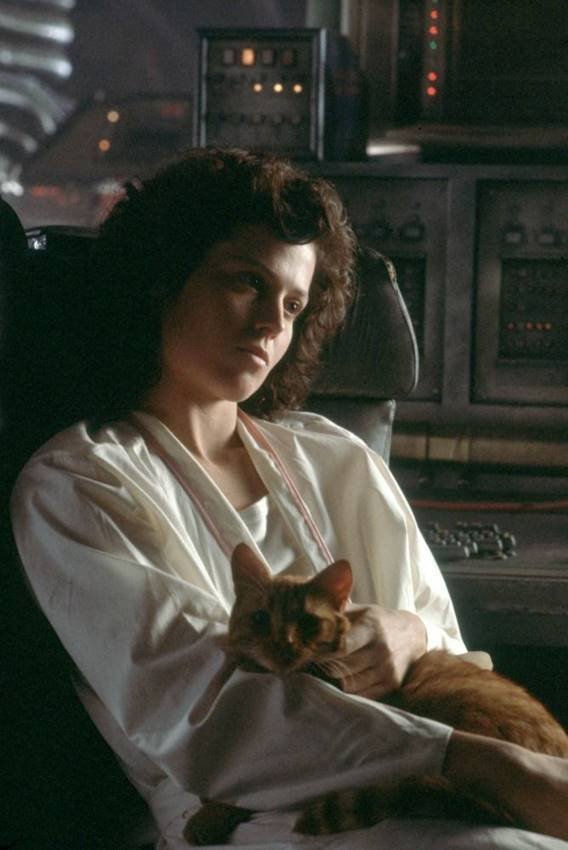 Sigourney Weaver en Alien, el octavo pasajero junto al gato Jonesy, que tiene su propio libro.